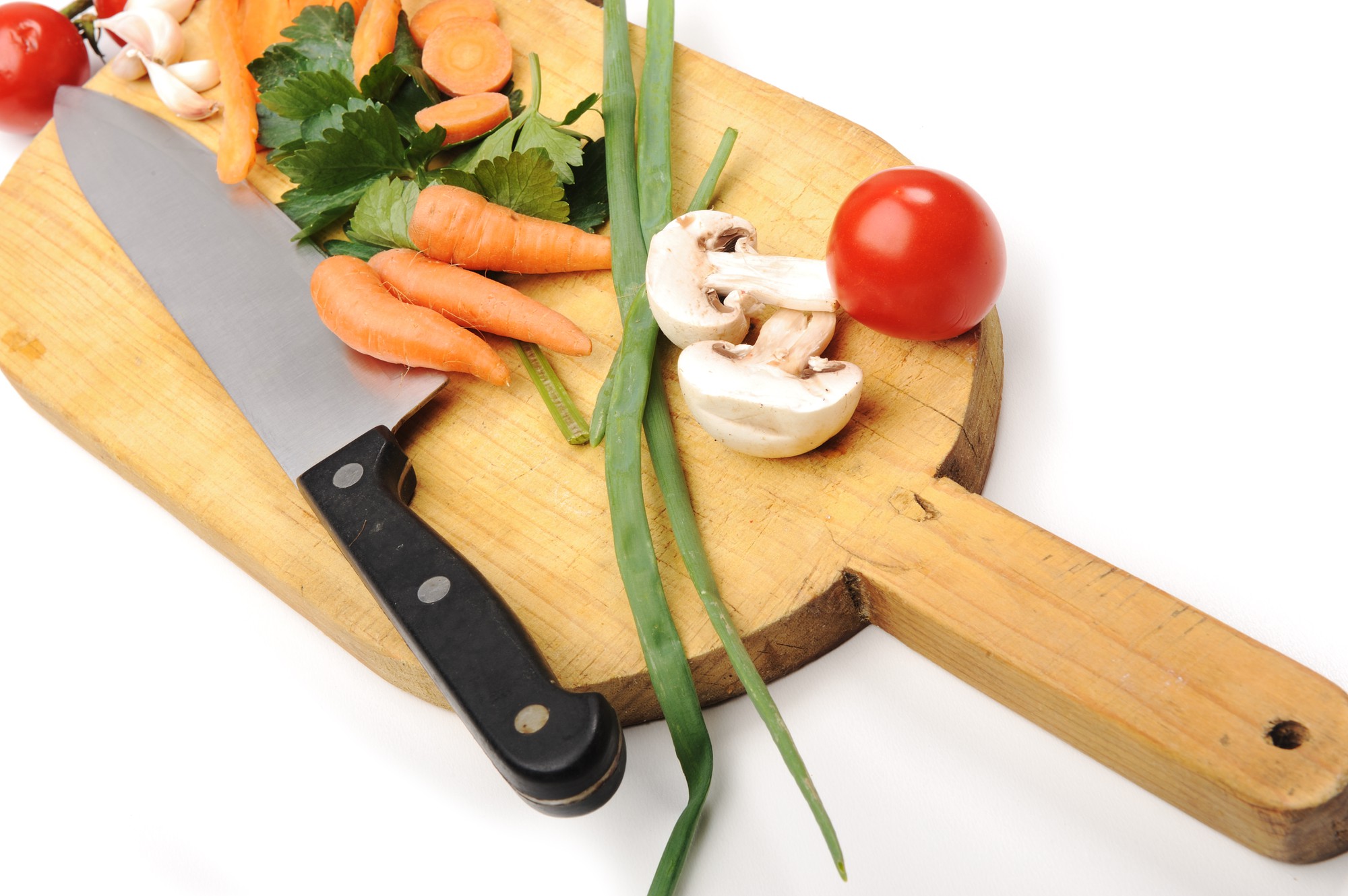 Dettaglio manico di coltello e tagliere